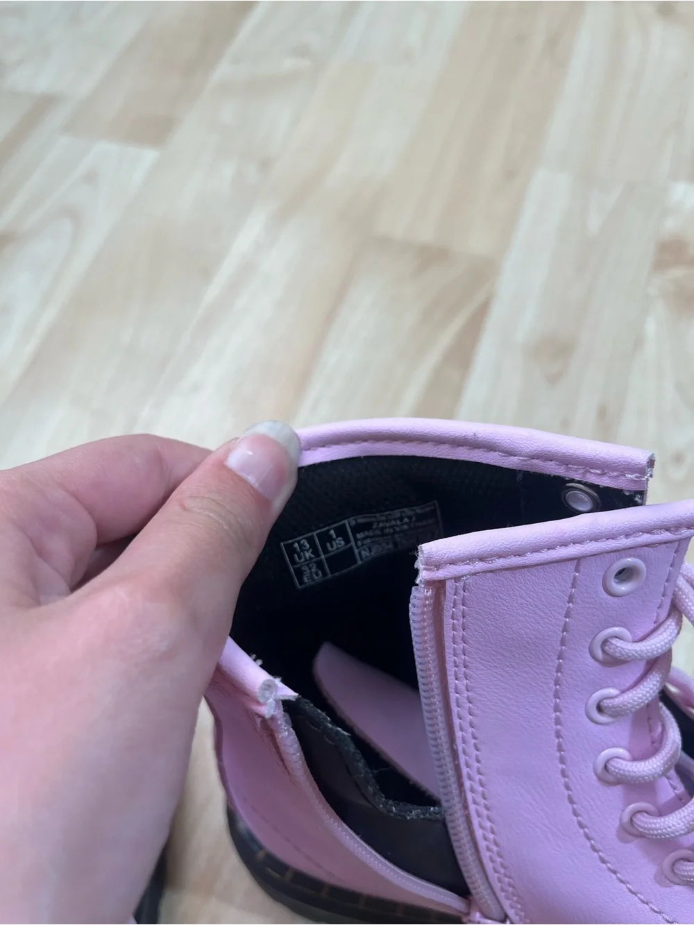 Dr Martens Junior Zavala J Combat Boots Pastel Pink Leather Lace Up  1